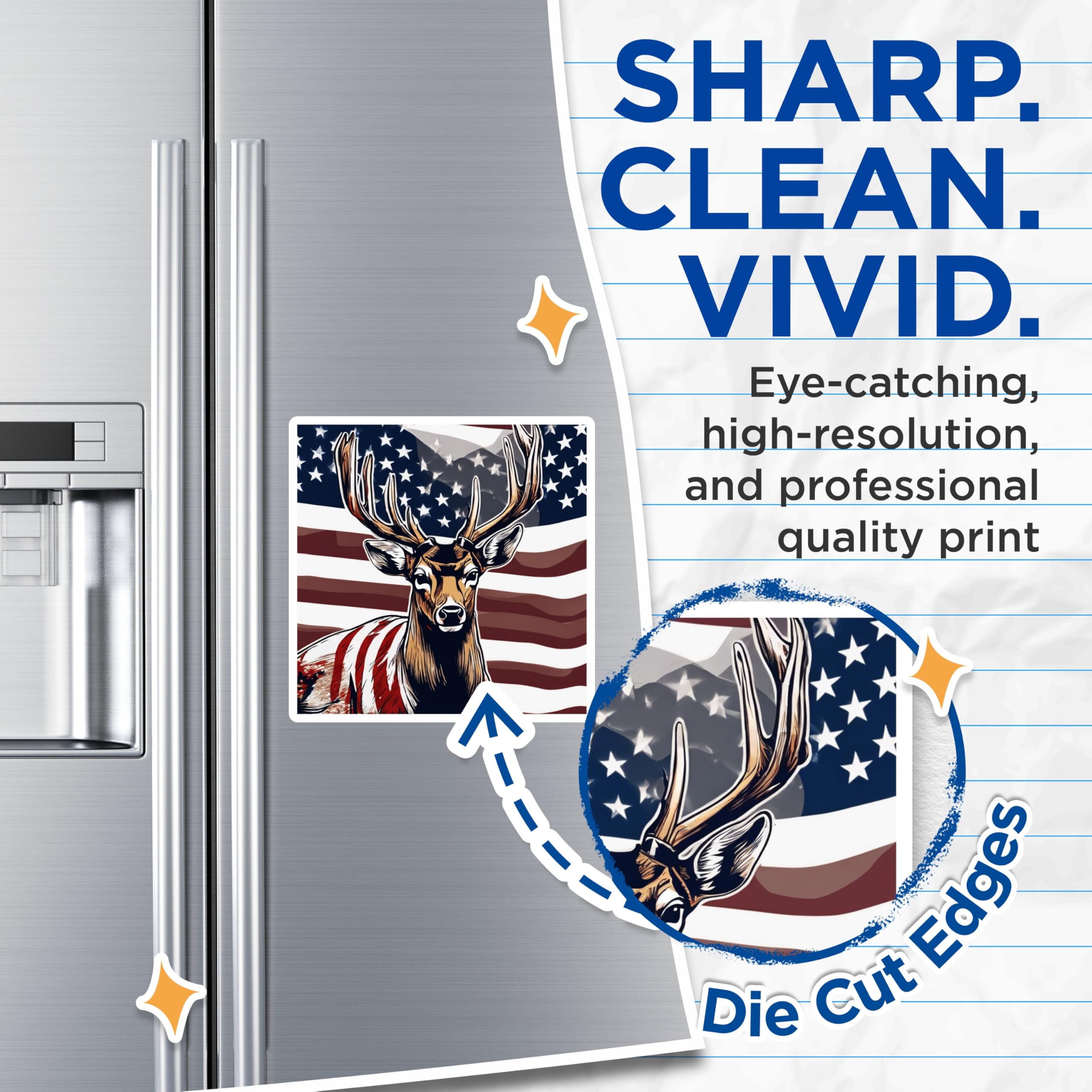 (2 Pack) Patriotic Deer Magnets - American Flag Buck Antlers - Hunter Home Decor Refrigerator - USA Wildlife Hunter's Den Art - 5 Inches On Longest Side - Thick Durable Magnet - Made in USA - MAG19687