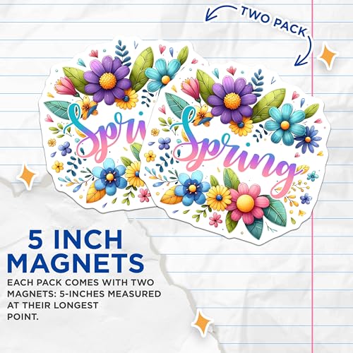 (2 Pack) Spring Flower Magnets - Decorative Flower Decor for Fridge - 5" On Longest Side - for Cars, Fridges, Toolboxes - Made in USA - MAG7993