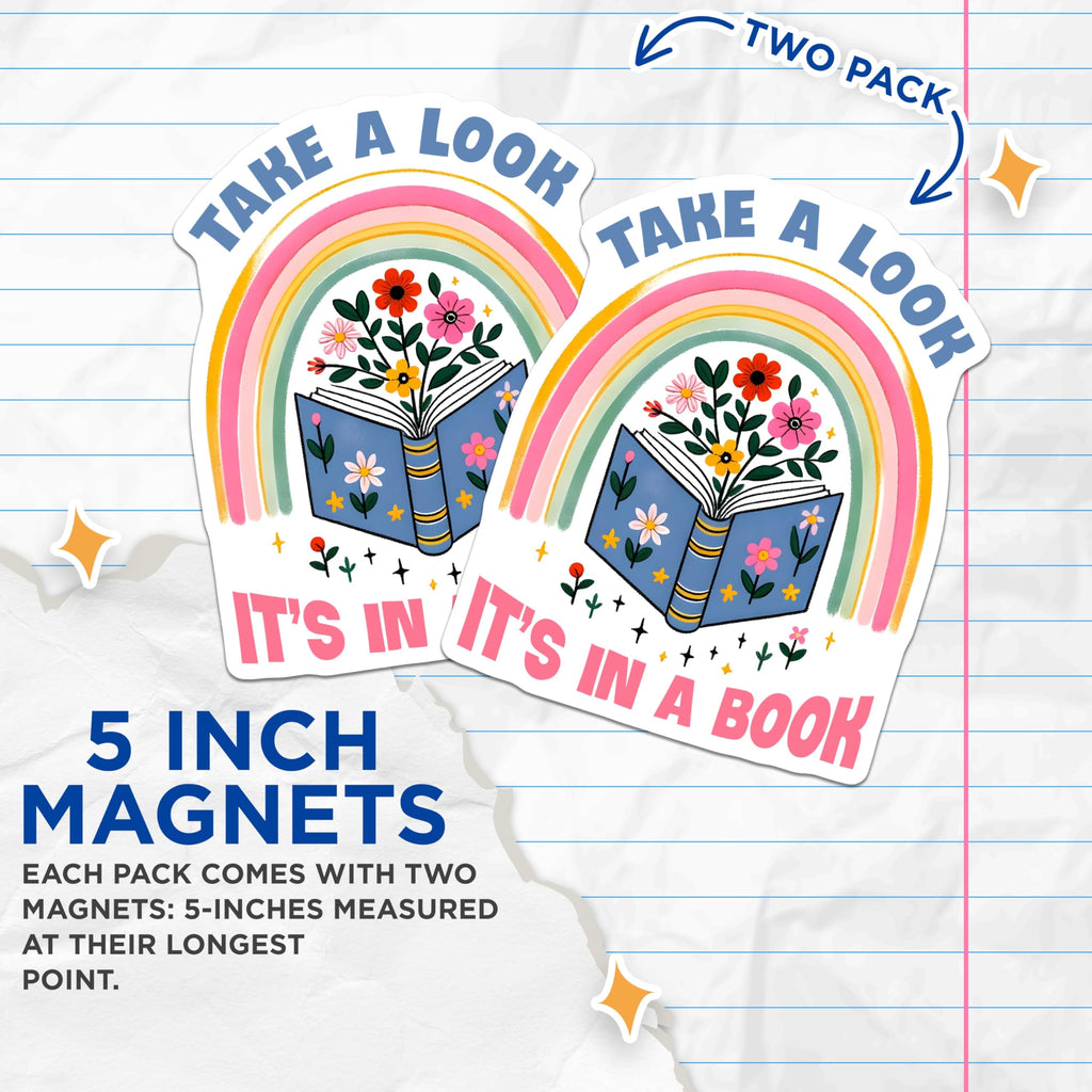 (2 Pack) Book Rainbow Magnets - Floral Reading Decor - Bookworm Refrigerator Magnets - 5" On Longest Side - Premium Magnet - for Cars, Refrigerators, Toolboxes, Lockers - Made in USA - MAG14154