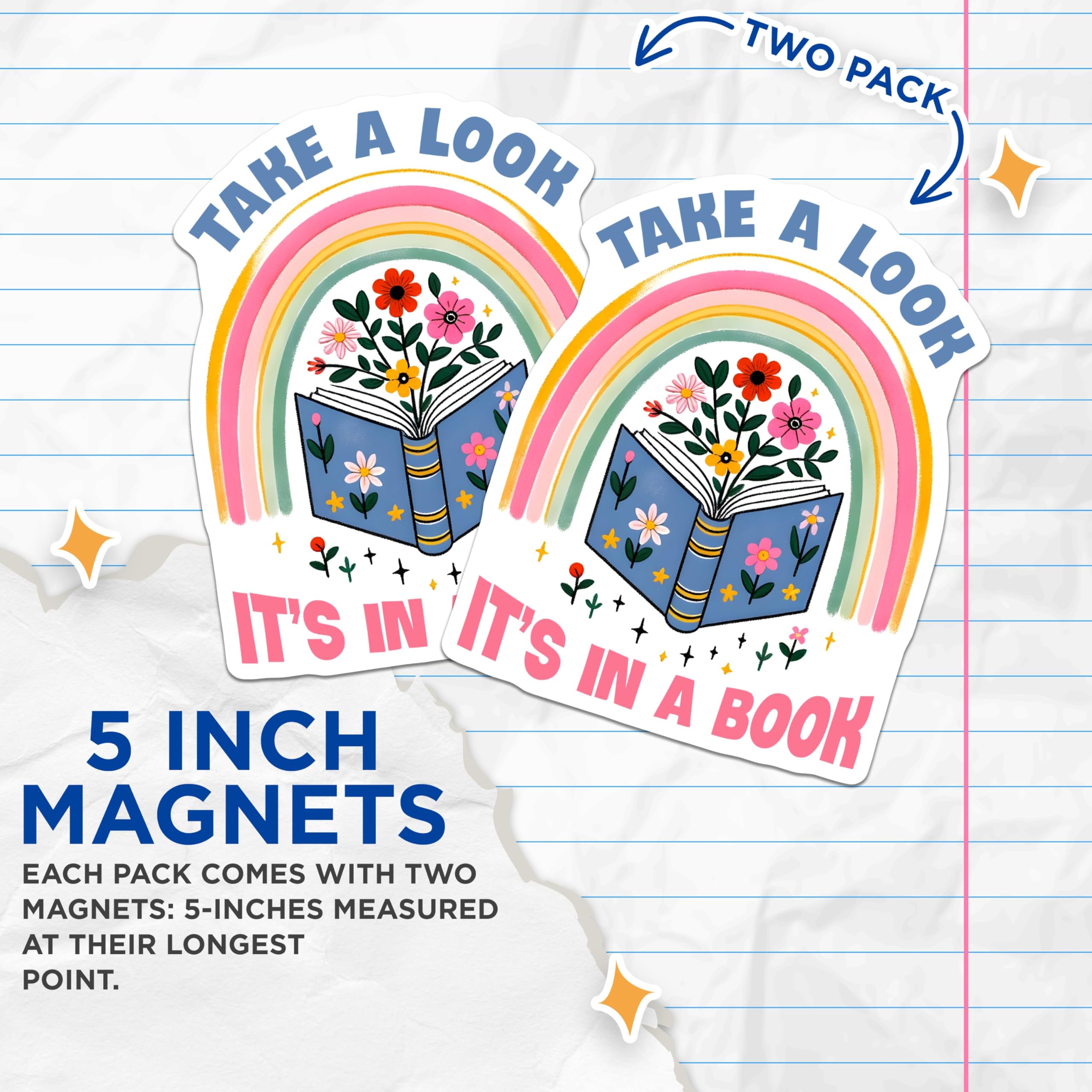 (2 Pack) Book Rainbow Magnets - Floral Reading Decor - Bookworm Refrigerator Magnets - 5" On Longest Side - Premium Magnet - for Cars, Refrigerators, Toolboxes, Lockers - Made in USA - MAG14154