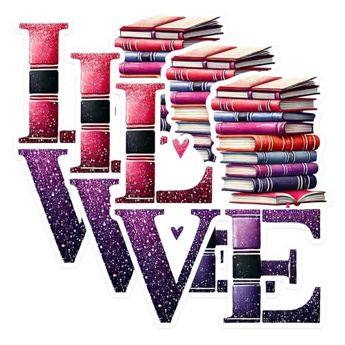 (3 Pack) Book Lover Decals - Stacked Books - Literary Love Decals - 3 Inches On Longest Side - Easy Peel & Apply - Made in USA - 3MCS1575