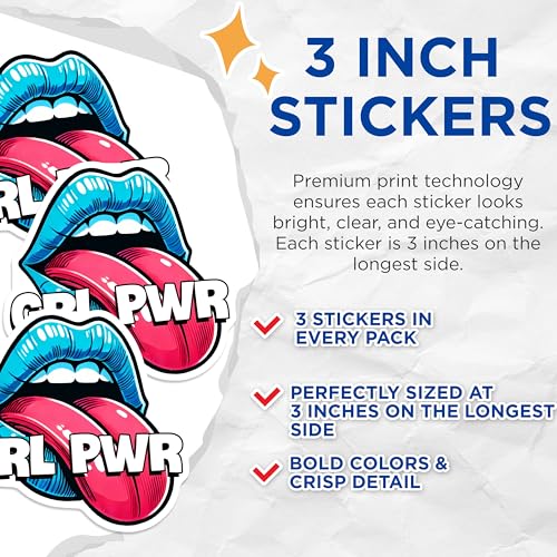 (3 Pack) Girl Power Decals - Feminist Stickers - Empowerment Decals - 3 Inches On Longest Side - Easy Peel & Apply - Made in USA - 3MCS7116