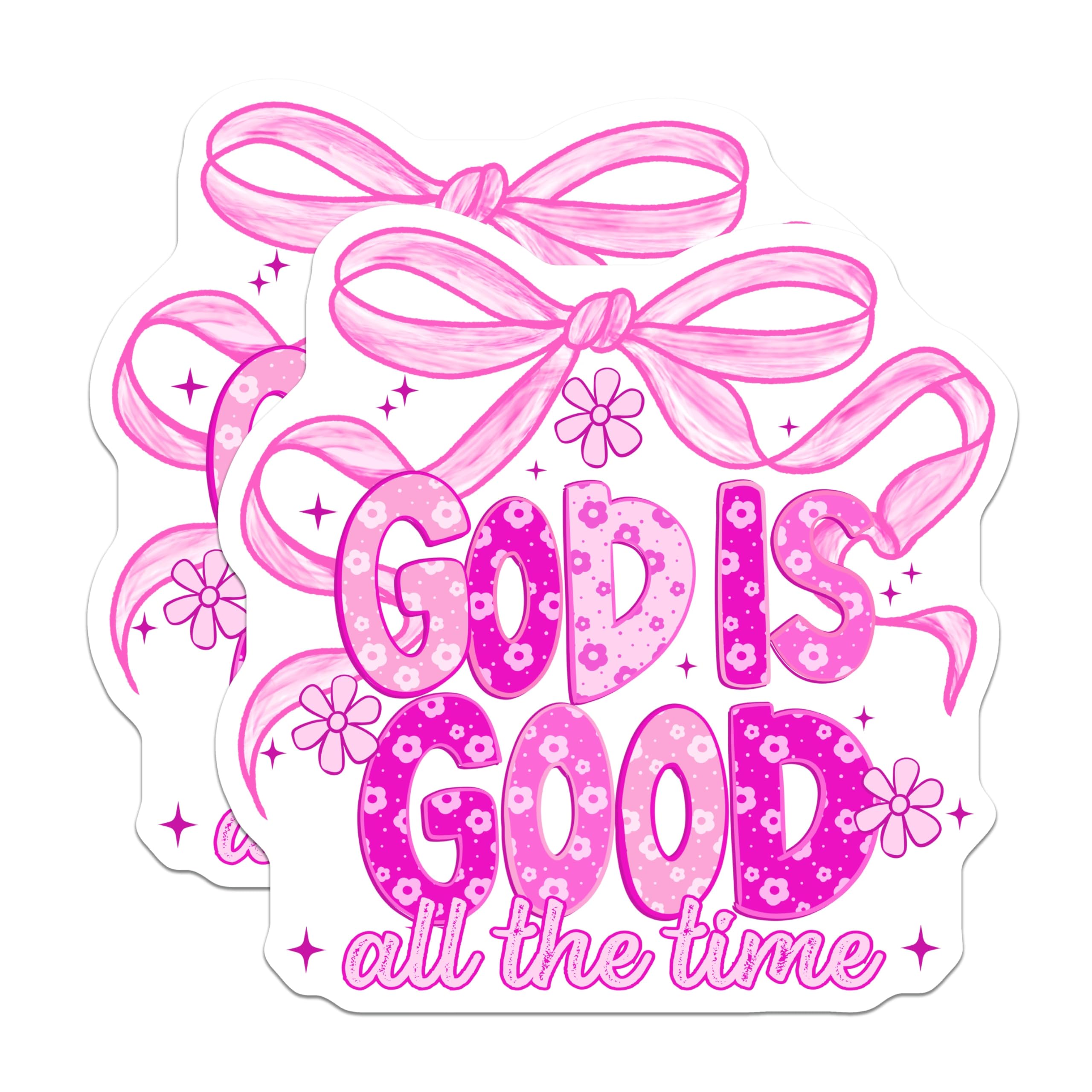 (2 Pack) Christian Faith Magnets - God is Good All The Time - Pink Bow Floral Magnet - 5 Inches On Longest Side - Thick Durable Magnet - Made in USA - MAG22313
