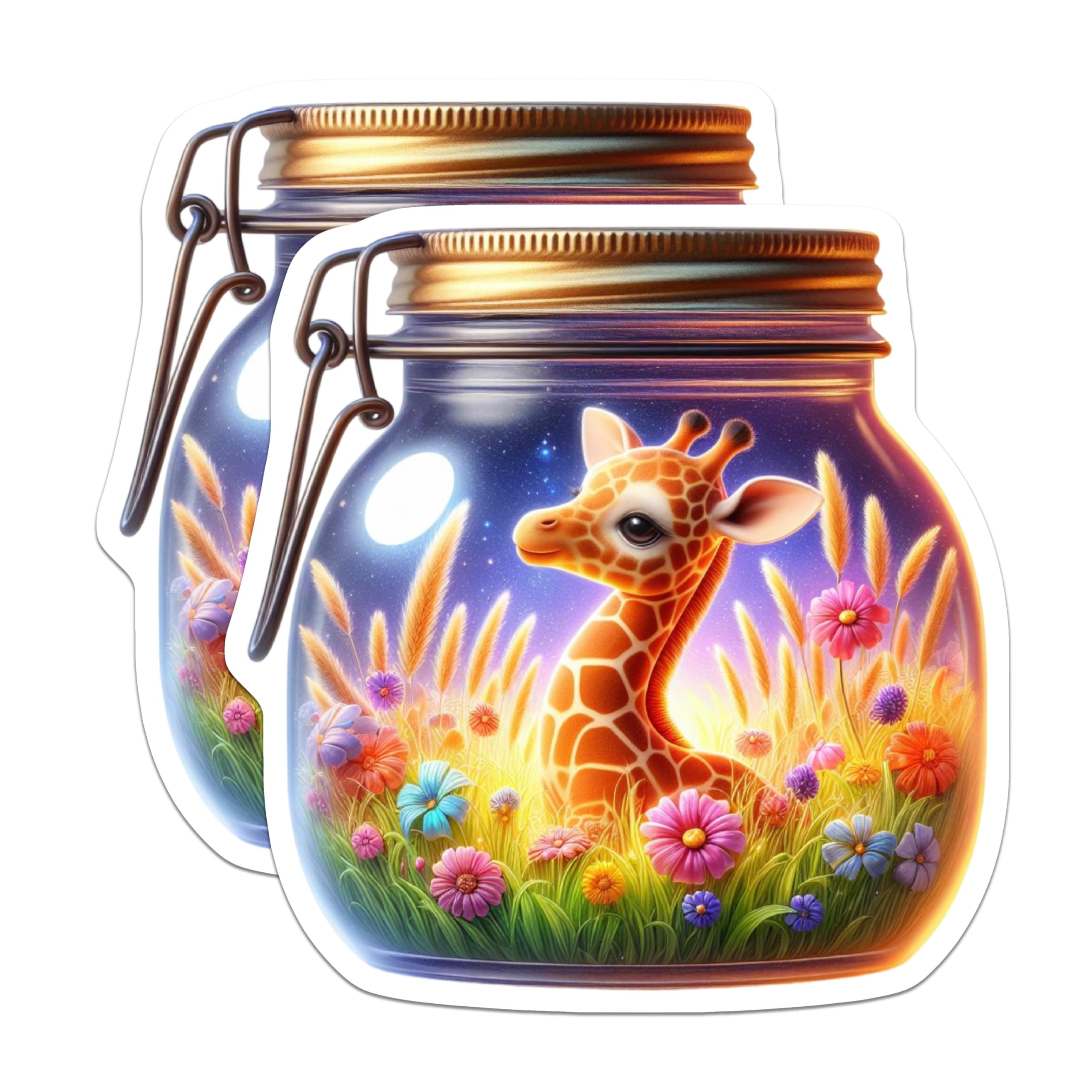 (2 Pack) Jar Giraffe Decor Magnet - Giraffe in Bottle Design - 5" On Longest Side - Sticks to Smooth Flat Surfaces - Made in USA - MAG9374