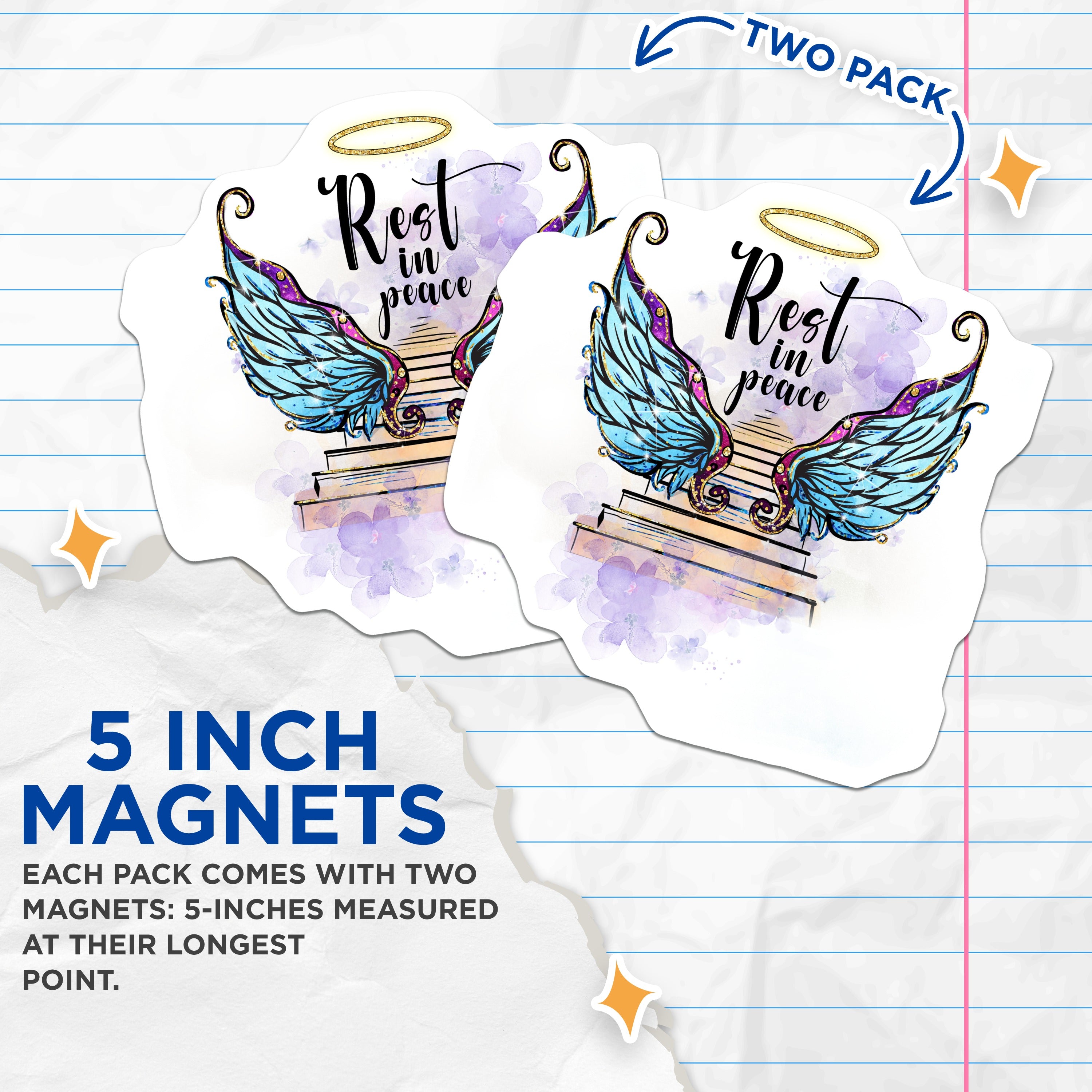 (2 Pack) Rest in Peace Magnets - Angel Wings Memorial - Loss of Loved One - Sympathy Refrigerator Magnets - 5 Inches On Longest Side - Thick Durable Magnet - Made in USA - MAG36367