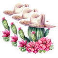 (3 Pack) Cactus Decals - Cowboy Hat Flowers Stickers - Laptop Stickers - 3 Inches On Longest Side - Easy Peel & Apply - Made in USA - 3MCS2165