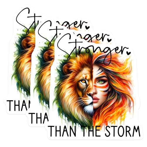 (3 Pack) Stronger Than Storm Decals - Lion Woman Art - Empowerment Decals - 3 Inches On Longest Side - Easy Peel & Apply - Made in USA - 3MCS8003