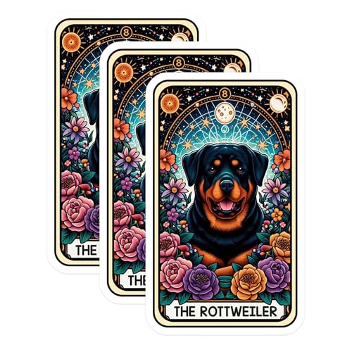 (3 Pack) Rottweiler Tarot Card Decals - Dog Lover Gifts - Laptop Decals - 3 Inches On Longest Side - Easy Peel & Apply - Made in USA - 3MCS4052