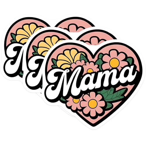(3 Pack) Mama Heart Decals - Floral Mama Decal - Mother's Day Laptop Decals - 3 Inches On Longest Side - Easy Peel & Apply - Made in USA - 3MCS2683