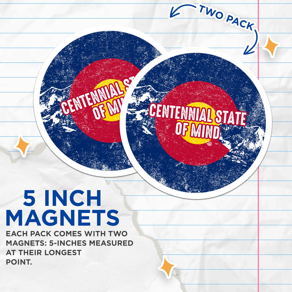 (2 Pack) Colorado Flag Magnets - Centennial State of Mind - Fridge Magnets - 5" On Longest Side - Premium Magnet - for Cars, Refrigerators, Toolboxes, Lockers - Made in USA - MAG17181