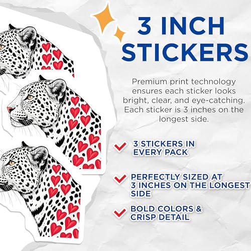 (3 Pack) Leopard Heart Decals - Laptop Decal - Animal Decal - 3 Inches On Longest Side - Easy Peel & Apply - Made in USA - 3MCS4553