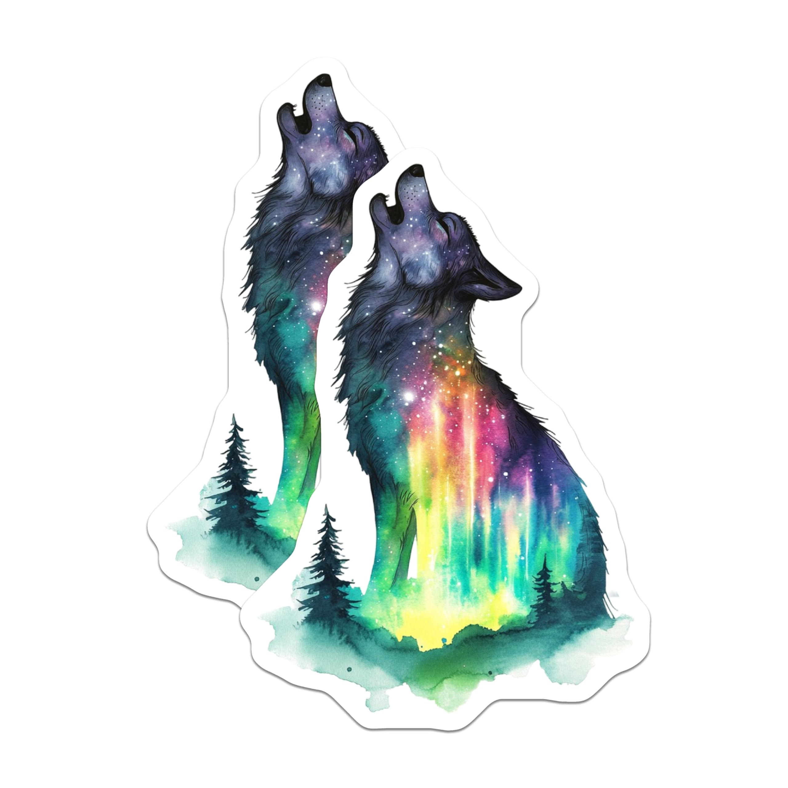 (2 Pack) Wolf Magnets - Northern Lights Decor - Galaxy Wolf Refrigerator Magnets - 5" On Longest Side - Premium Magnet - for Cars, Refrigerators, Toolboxes, Lockers - Made in USA - MAG15921