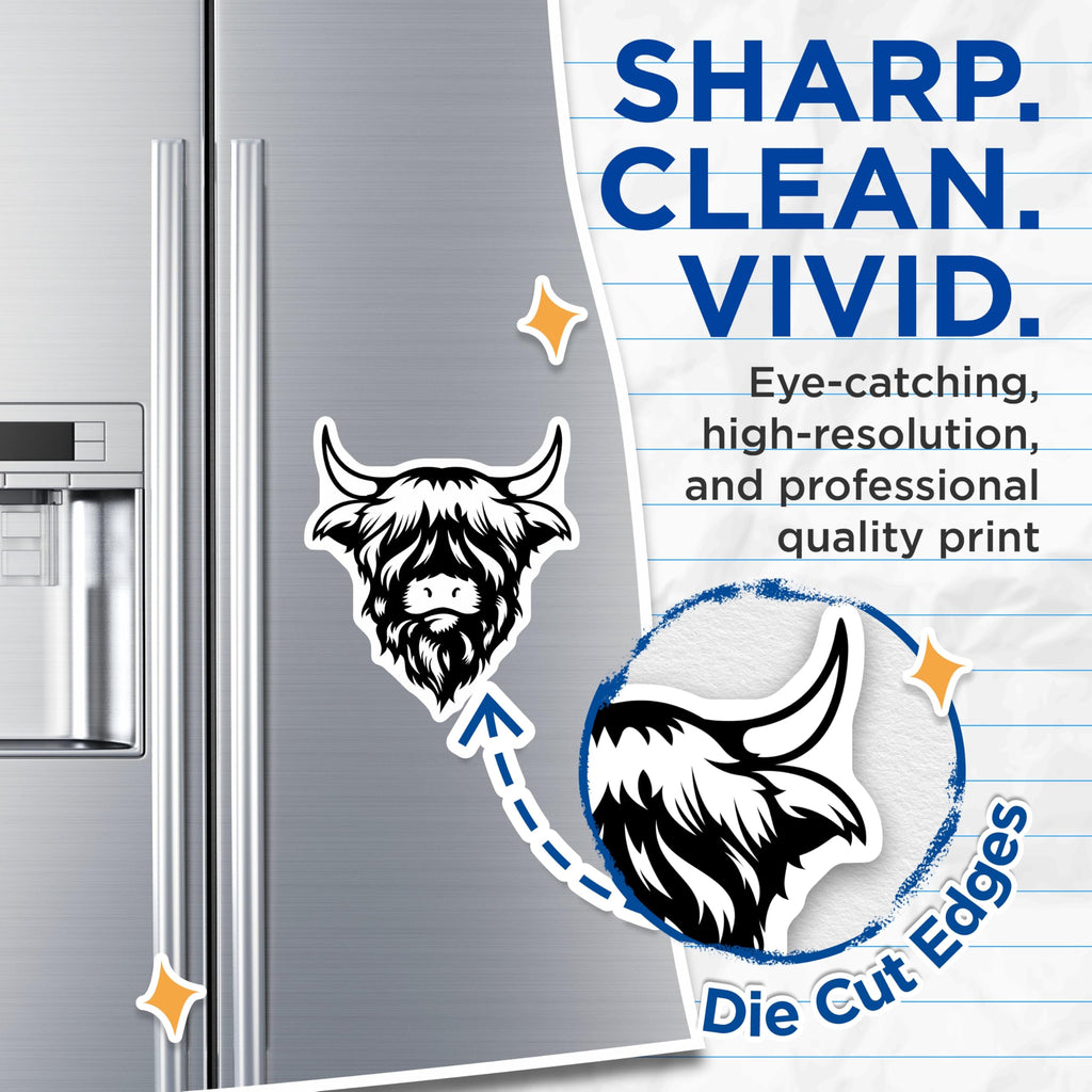 (2 Pack) Highland Cow Magnets - Scottish Hairy Coo Decor - Rustic Farm Animal Kitchen Refrigerator Accent - 5 Inches On Longest Side - Thick Durable Magnet - Made in USA - MAG19363