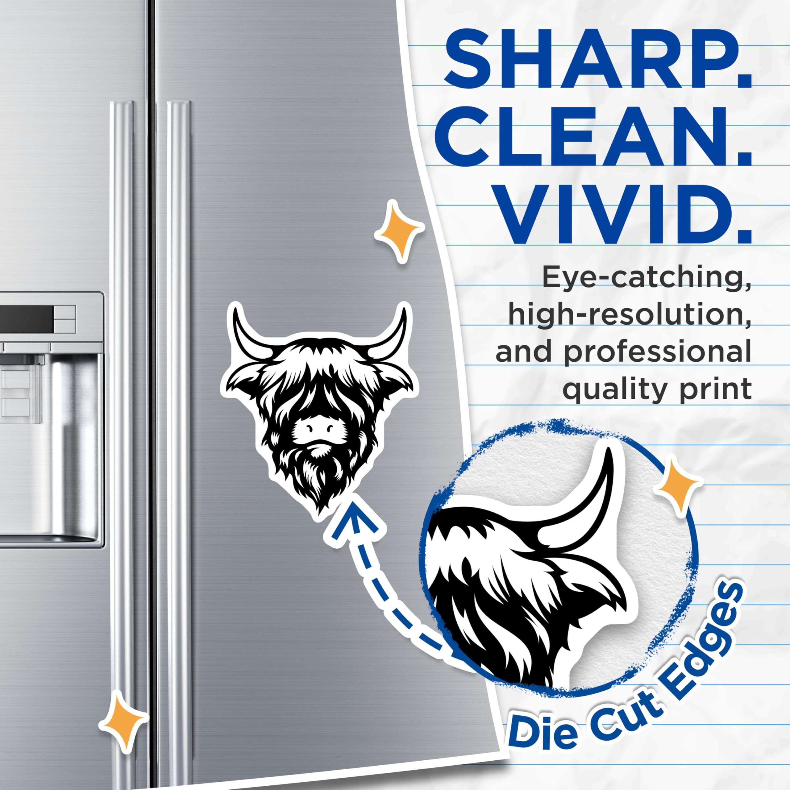 (2 Pack) Highland Cow Magnets - Scottish Hairy Coo Decor - Rustic Farm Animal Kitchen Refrigerator Accent - 5 Inches On Longest Side - Thick Durable Magnet - Made in USA - MAG19363