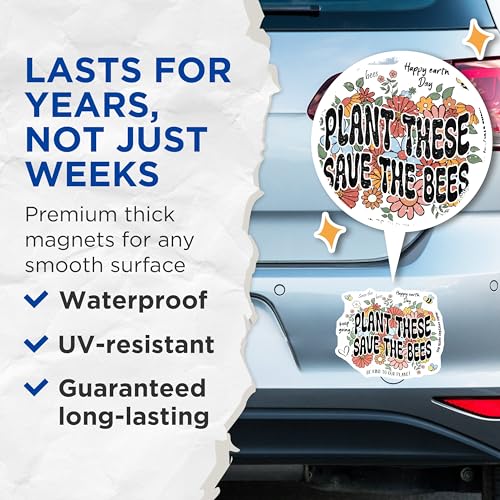 (2 Pack) Plant These Save The Bees Magnets - Eco-Friendly Magnets - Inspirational Magnets - Earth Day Decor Magnets - 5" On Longest Side - for Cars, Fridges, Toolboxes - Made in USA - MAG6611