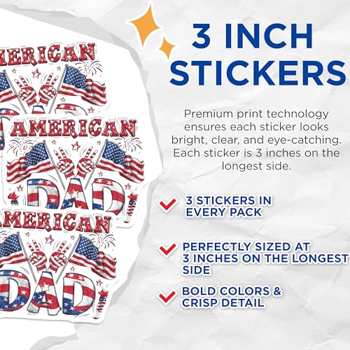 (3 Pack) American Dad Decals - Patriotic Dad - USA Flag Decal - 3 Inches On Longest Side - Easy Peel & Apply - Made in USA - 3MCS7269
