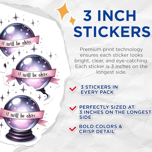 (3 Pack) Crystal Ball Decals - Fortune Teller - Motivational Quote Laptop Decal - 3 Inches On Longest Side - Easy Peel & Apply - Made in USA - 3MCS6282