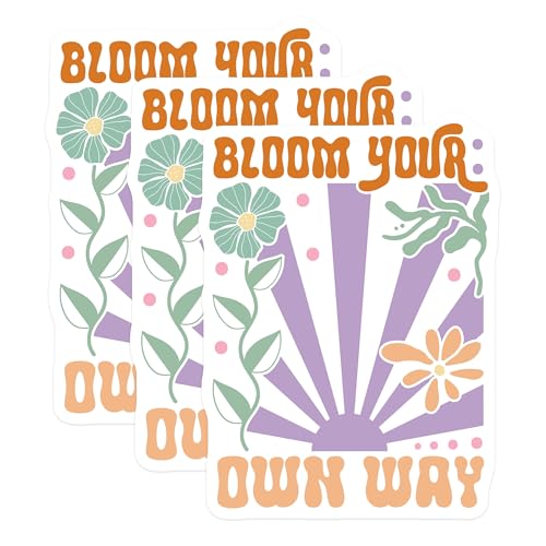 (3 Pack) Bloom Your Own Way Decals - Inspirational Quote Decal - Floral Laptop Decal - 3 Inches On Longest Side - Easy Peel & Apply - Made in USA - 3MCS2607