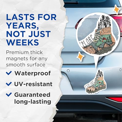 (2 Pack) Explore Magnets - Adventure - Hiking Enthusiast - Wanderlust - Outdoor Camping - Nature Lover - Travel Themed - 5" On Longest Side - for Cars, Fridges, Toolboxes - Made in USA - MAG4178