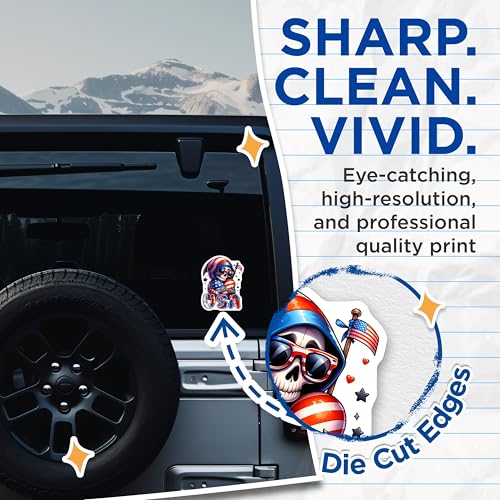 (2 Pack) Patriotic Skull Stickers - USA Flags - 4th of July Decor - 5" On Longest Side - Sticks to Smooth Flat Surfaces - Made in USA - BMCS7919