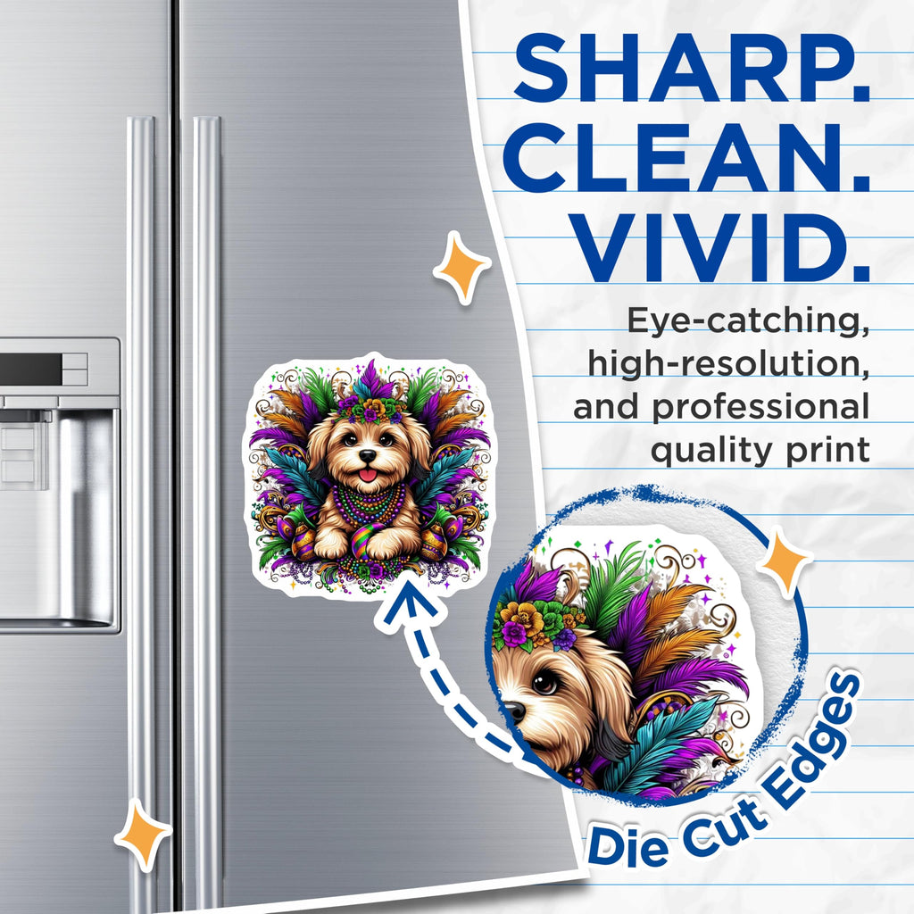 (2 Pack) Mardi Gras Dog Magnets - Cute Puppy - Party Celebration Decor - 5" On Longest Side - Premium Magnet - for Cars, Refrigerators, Toolboxes, Lockers - Made in USA - MAG14988