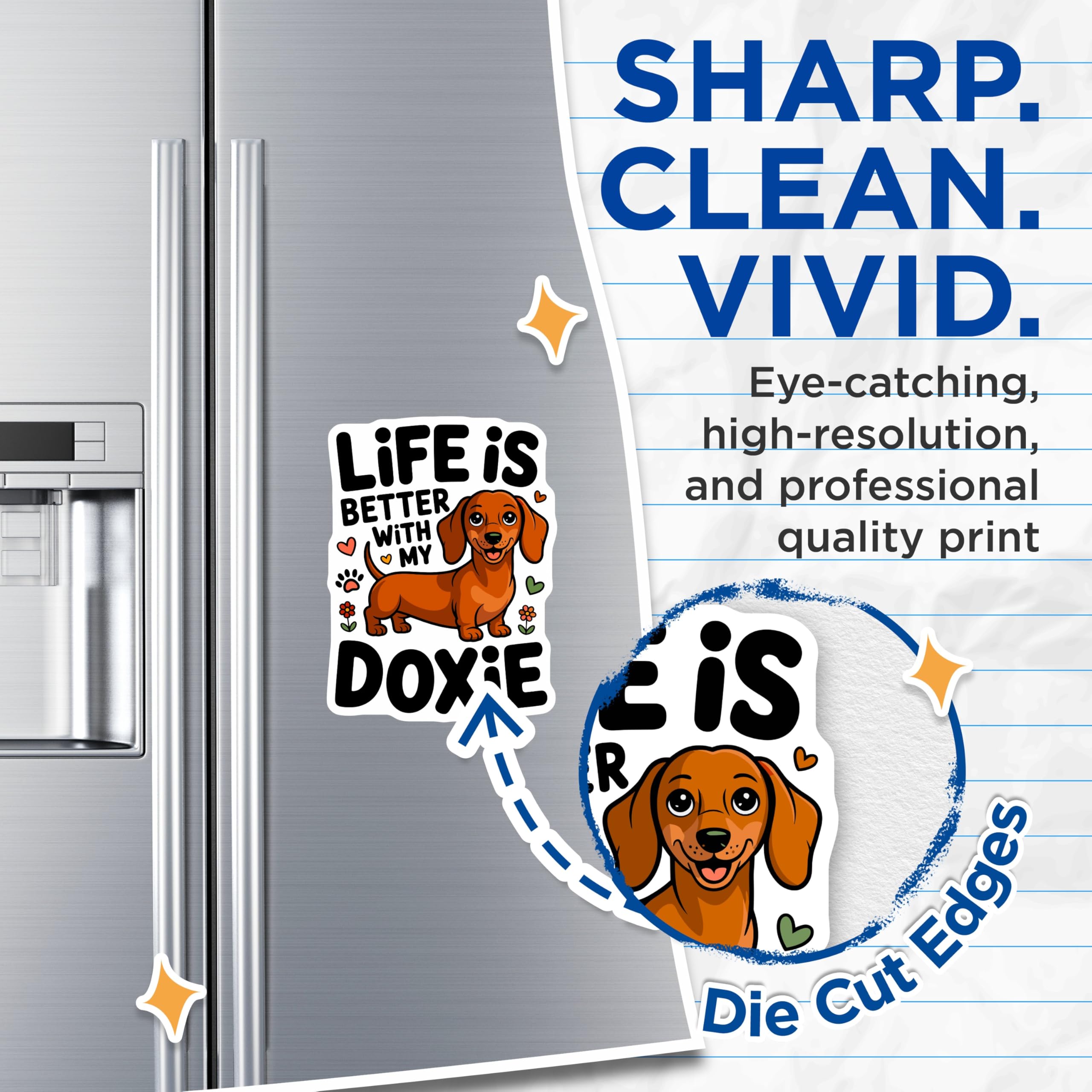 (2 Pack) Dachshund Magnets - Cute Doxie Art - Dog Lover Fridge Decor - 5 Inches On Longest Side - Thick Durable Magnet - Made in USA - MAG26899