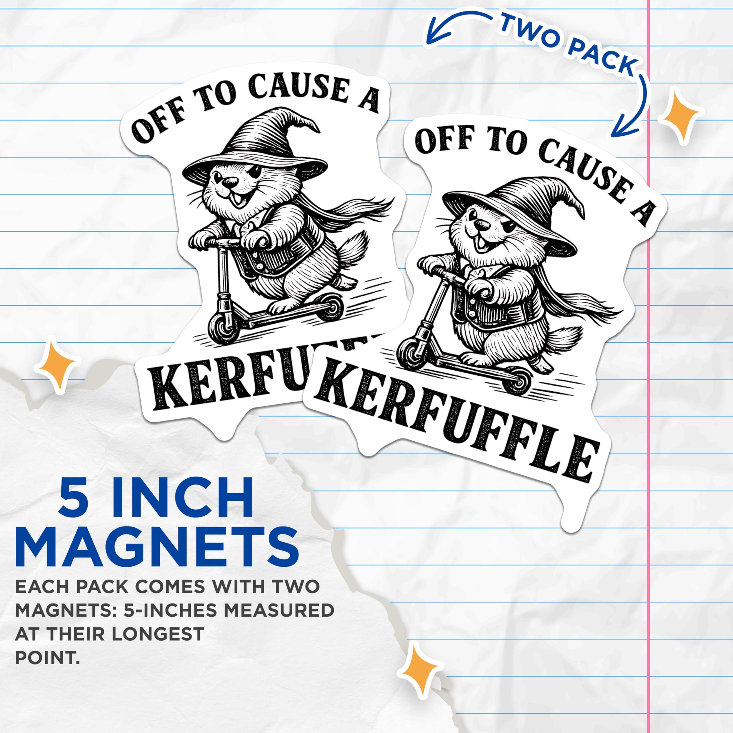 (2 Pack) Wizard Groundhog Magnets - Kerfuffle Scooter Rodent Decor - Whimsical Animal Refrigerator Art - 5 Inches On Longest Side - Thick Durable Magnet - Made in USA - MAG20346