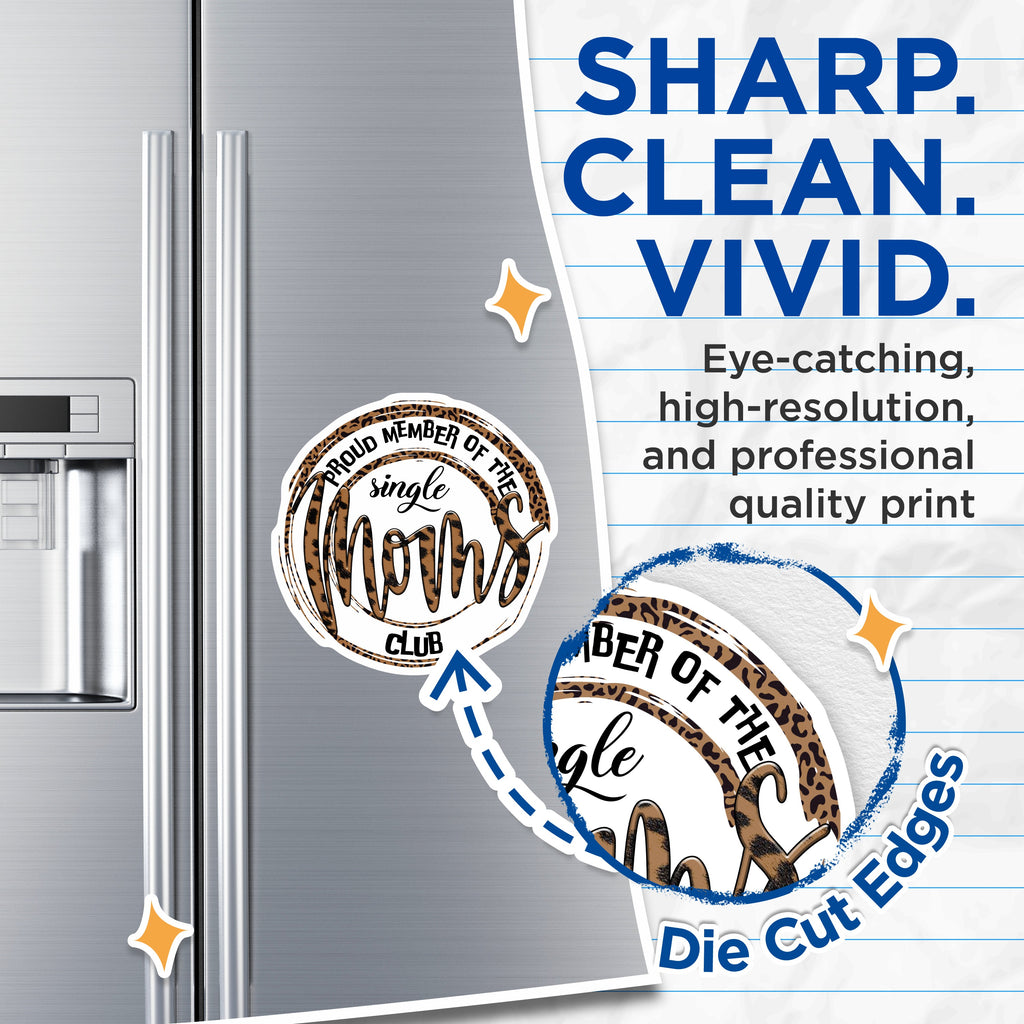 (2 Pack) Single Mother Club Magnets - Proud Mother - Leopard Print Mama - Empowering Decor - Refrigerator - 5 Inches On Longest Side - Thick Durable Magnet - Made in USA - MAG37094