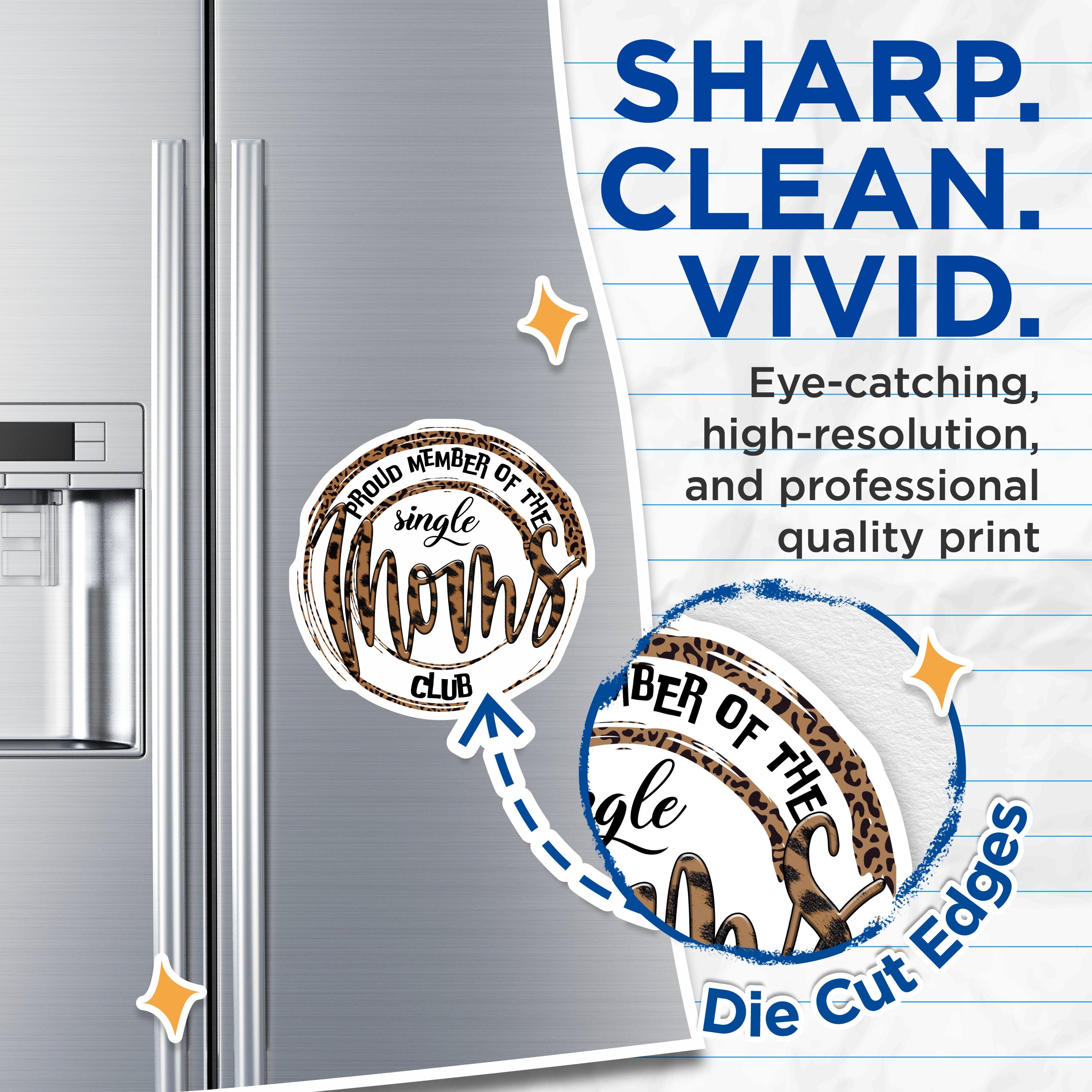 (2 Pack) Single Mother Club Magnets - Proud Mother - Leopard Print Mama - Empowering Decor - Refrigerator - 5 Inches On Longest Side - Thick Durable Magnet - Made in USA - MAG37094
