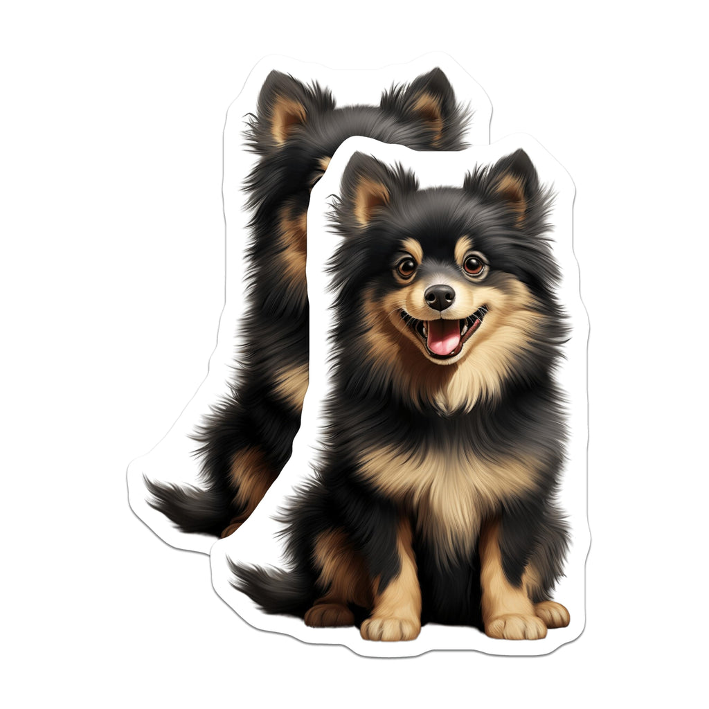 (2 Pack) Black Tan Pomeranian Magnets - Fluffy Pom Puppy Decor - Dog Lover Fridge Art - 5 Inches On Longest Side - Thick Durable Magnet - Made in USA - MAG23832