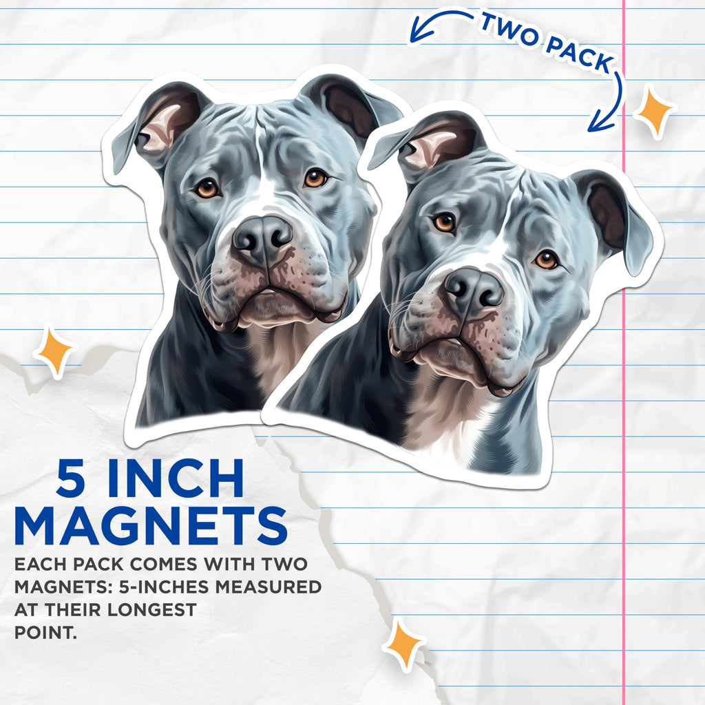 (2 Pack) Blue Nose Pitbull Magnets - American Pit Bull Terrier Art - Dog Lover Decor - Pet Breed Adornment - 5 Inches On Longest Side - Thick Durable Magnet - Made in USA - MAG23984