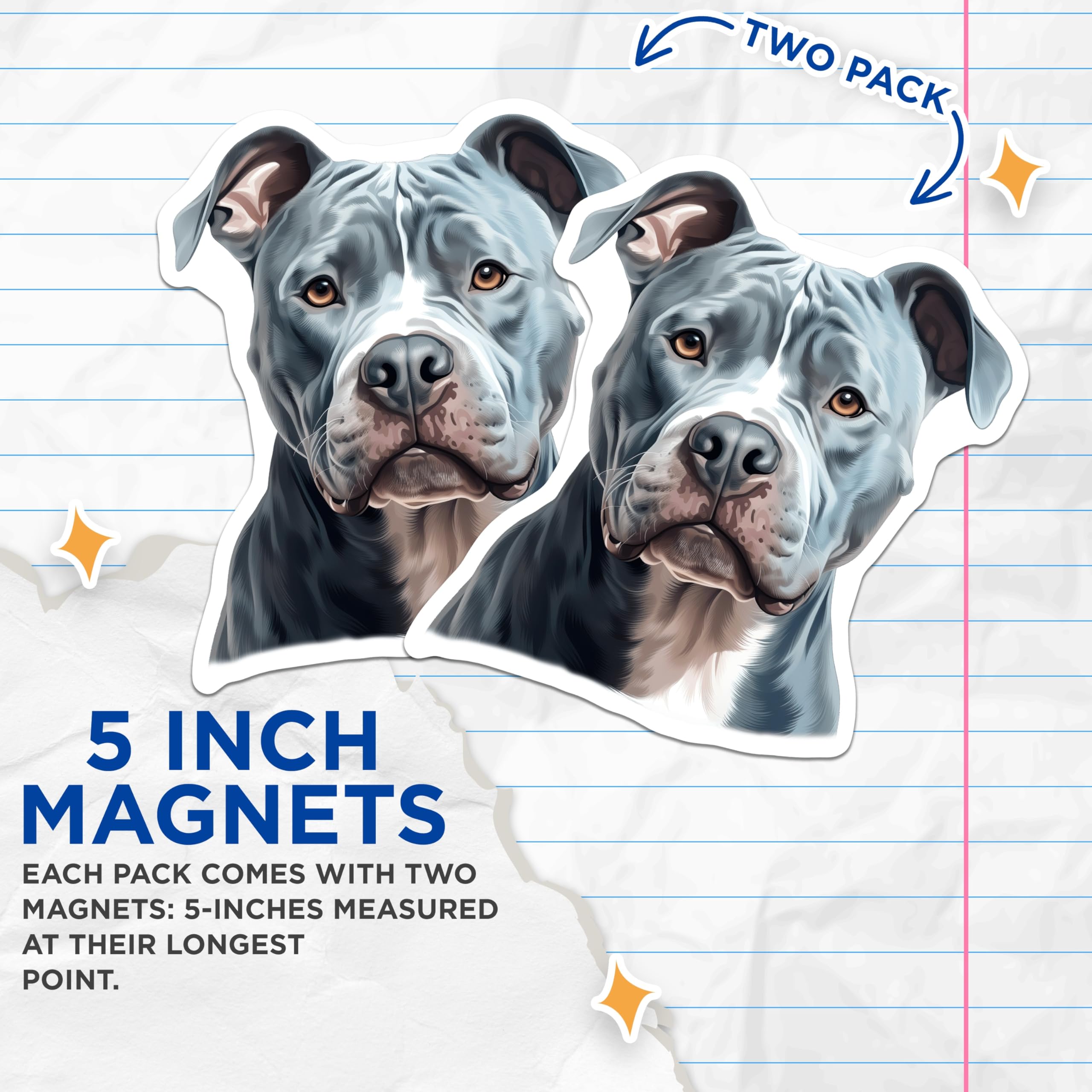 (2 Pack) Blue Nose Pitbull Magnets - American Pit Bull Terrier Art - Dog Lover Decor - Pet Breed Adornment - 5 Inches On Longest Side - Thick Durable Magnet - Made in USA - MAG23984