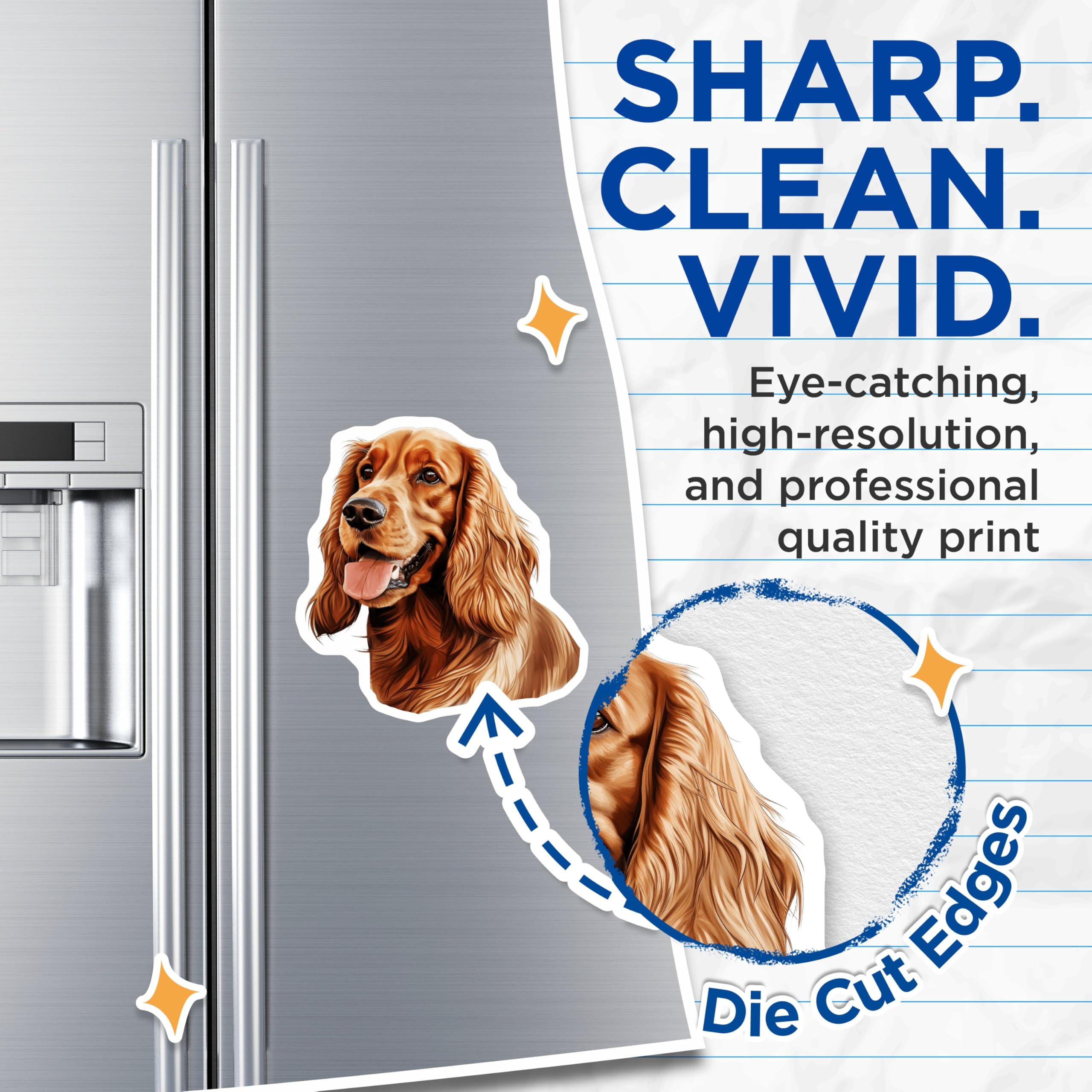 (2 Pack) Cocker Spaniel Magnets - Golden Retriever Pup Decor - Dog Lover Kitchen Art - 5 Inches On Longest Side - Thick Durable Magnet - Made in USA - MAG26809