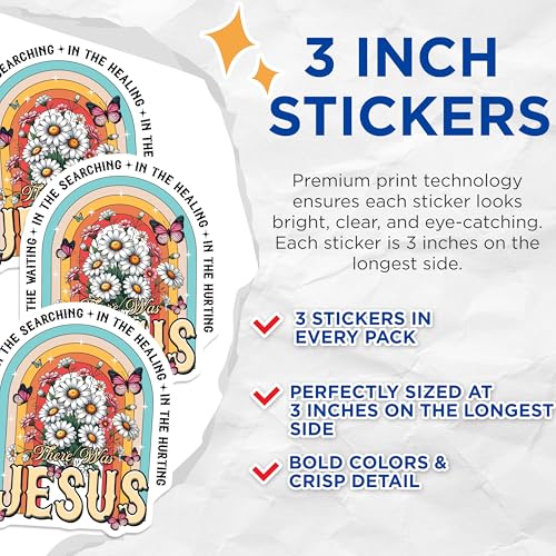 (3 Pack) Jesus Rainbow Decals - Butterfly Flowers Religious Decal - Christian Faith Bible Verse Decals - 3 Inches On Longest Side - Easy Peel & Apply - Made in USA - 3MCS2517