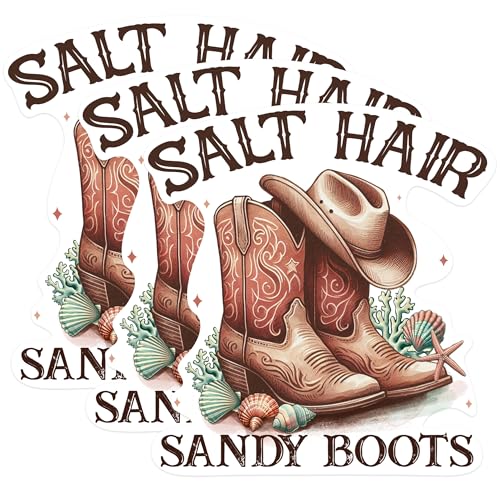 (3 Pack) Cowboy Boots Decals - Salt Hair Sandy Boots - Western Laptop Decals - 3 Inches On Longest Side - Easy Peel & Apply - Made in USA - 3MCS0876