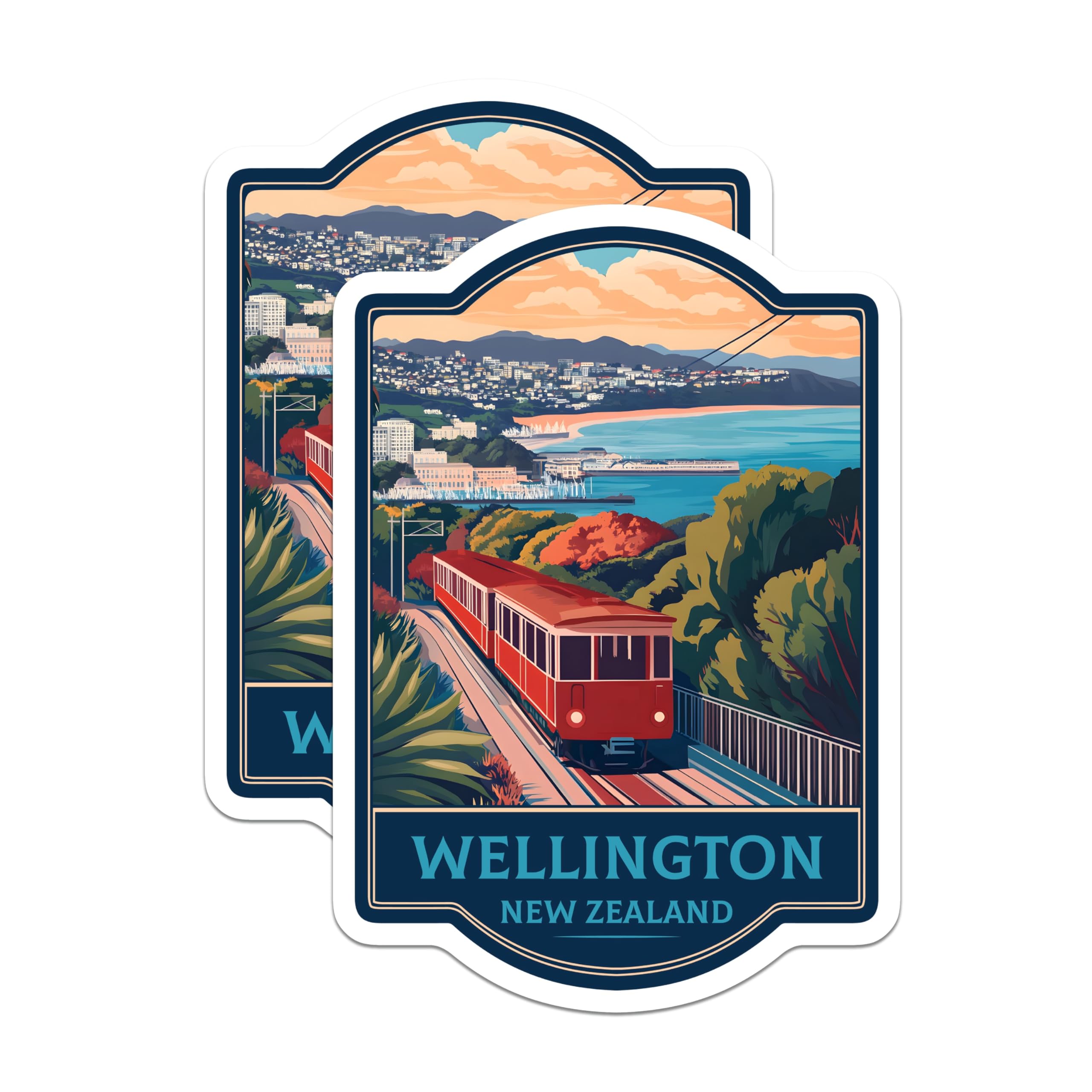 (2 Pack) Wellington Cable Car Magnets - New Zealand Travel Poster - Vintage City Scenic Souvenirs - 5 Inches On Longest Side - Thick Durable Magnet - Made in USA - MAG20972