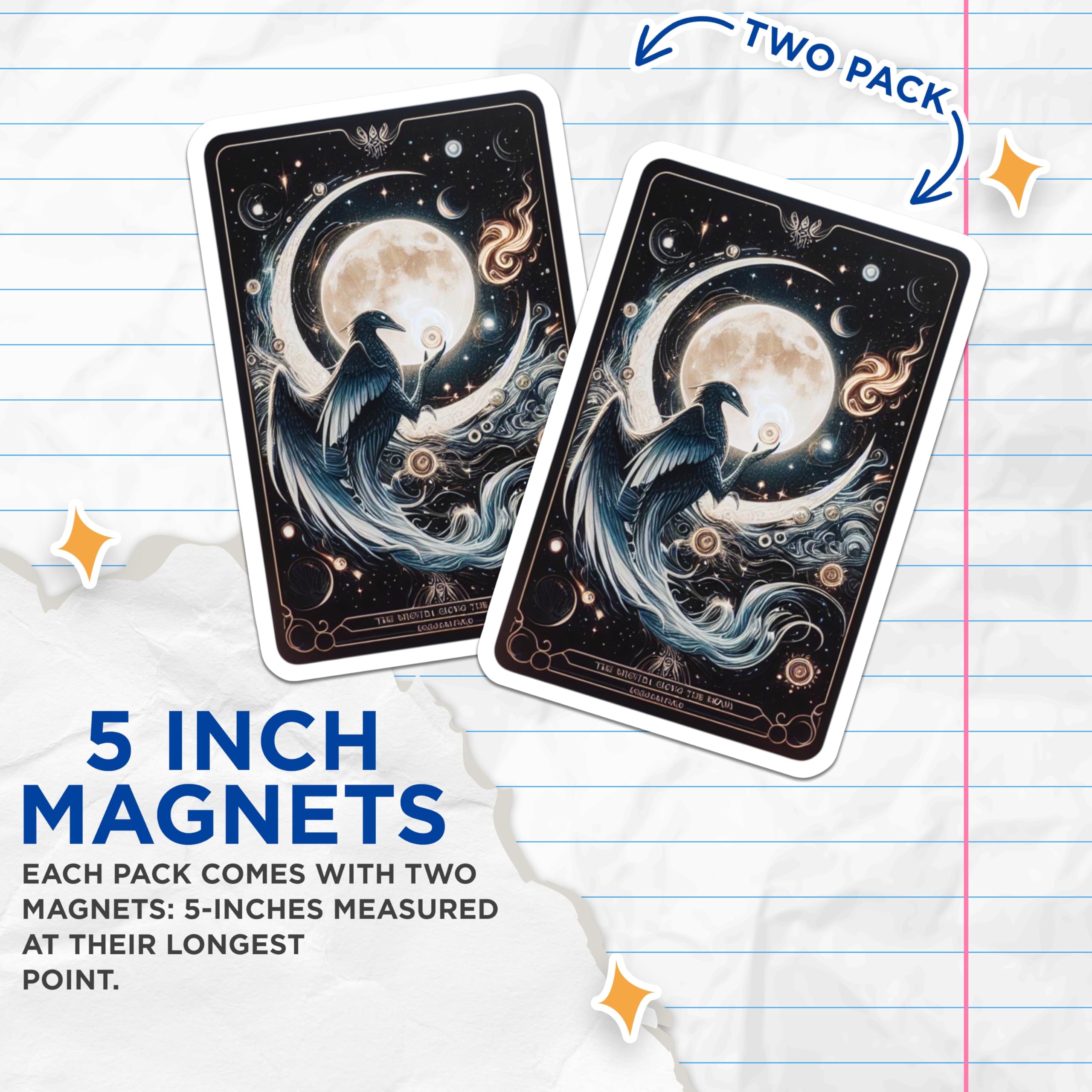 (2 Pack) Celestial Raven Magnets - Cosmic Lunar Art - Mystical Bird Decor - 5 Inches On Longest Side - Thick Durable Magnet - Made in USA - MAG20348