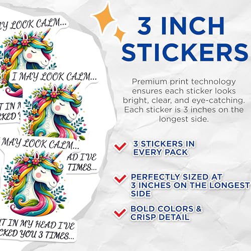 (3 Pack) Unicorn Saying Decals - Funny Unicorn - Sarcastic Decal - 3 Inches On Longest Side - Easy Peel & Apply - Made in USA - 3MCS4416