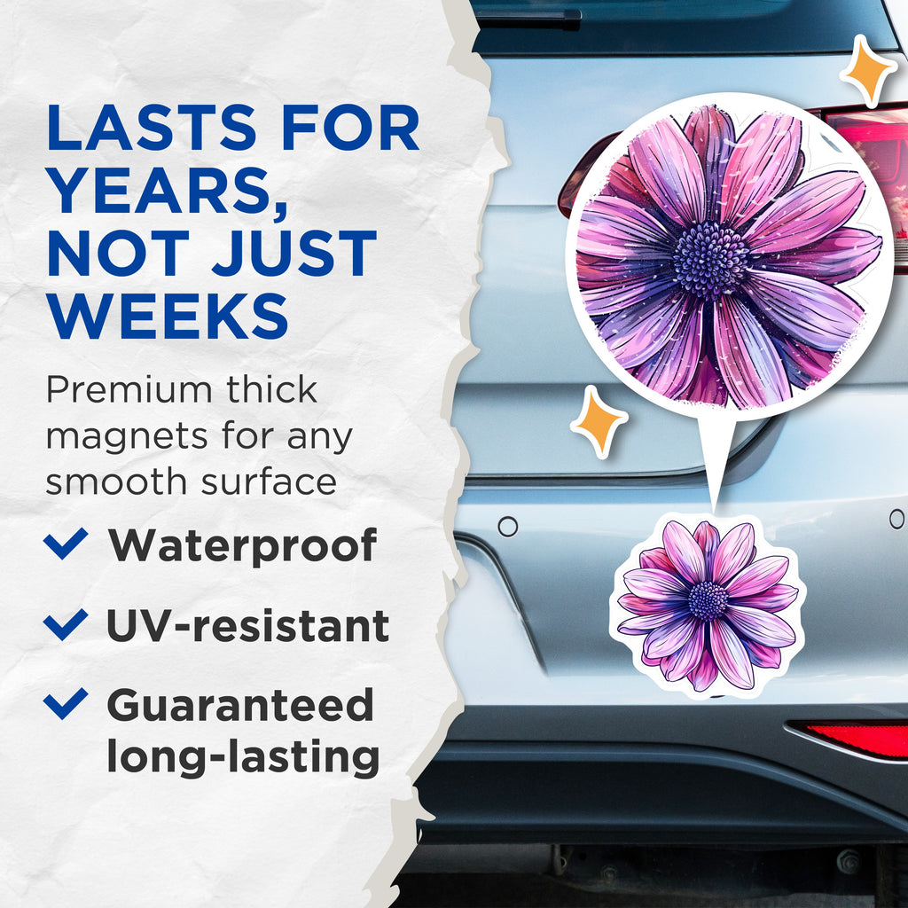 (2 Pack) Vibrant Flower Magnets - Botanical Floral Fridge Decor - Aesthetic Kitchen Locker Magnets - 5 Inches On Longest Side - Thick Durable Magnet - Made in USA - MAG38266