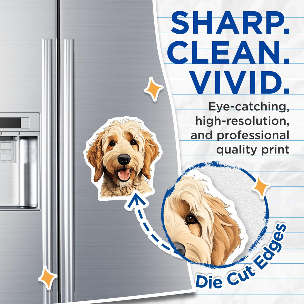 (2 Pack) Goldendoodle Dog Magnets - Cute Doodle Art - Pet Parent Refrigerator Decor - 5 Inches On Longest Side - Thick Durable Magnet - Made in USA - MAG28687