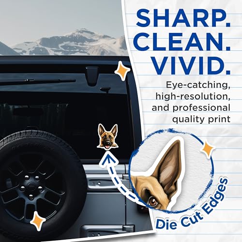 (2 Pack) German Shepherd Dog Stickers - Cute Dog Face - Animal Lover Stickers - 5" On Longest Side - Sticks to Smooth Flat Surfaces - Made in USA - BMCS9860
