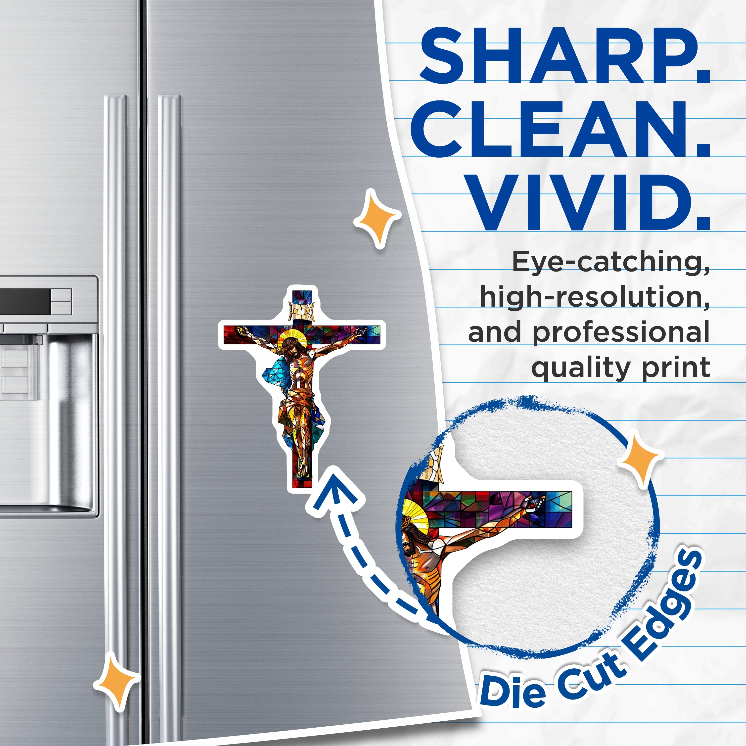 (2 Pack) Stained Glass Christ Magnets - Crucifixion Art - Religious Decor - Christian Faith - 5 Inches On Longest Side - Thick Durable Magnet - Made in USA - MAG37378