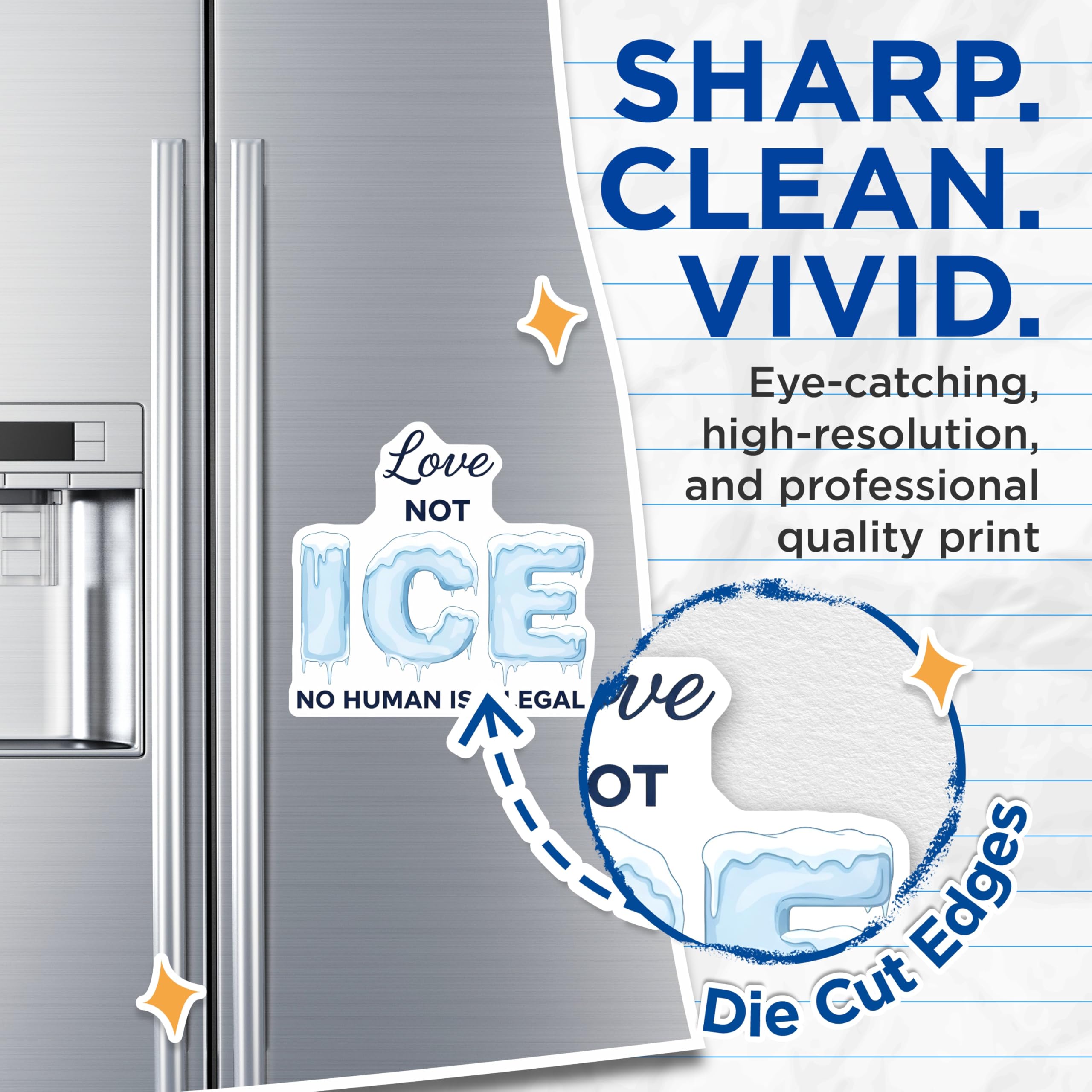 (2 Pack) Love Not ICE Magnets - No Human is Illegal Statement - Immigration Reform Advocate Display - 5 Inches On Longest Side - Thick Durable Magnet - Made in USA - MAG29184