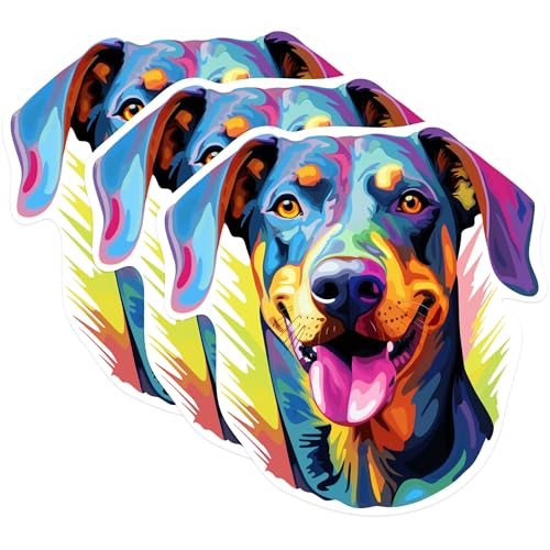 (3 Pack) Doberman Pinscher Decals - Colorful Dog Art - Laptop Decal - 3 Inches On Longest Side - Easy Peel & Apply - Made in USA - 3MCS0721