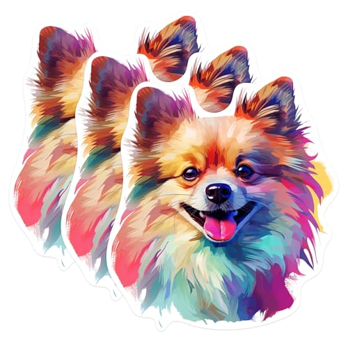 (3 Pack) Pomeranian Decals - Colorful Dog Stickers - Laptop Car Decal - 3 Inches On Longest Side - Easy Peel & Apply - Made in USA - 3MCS0793