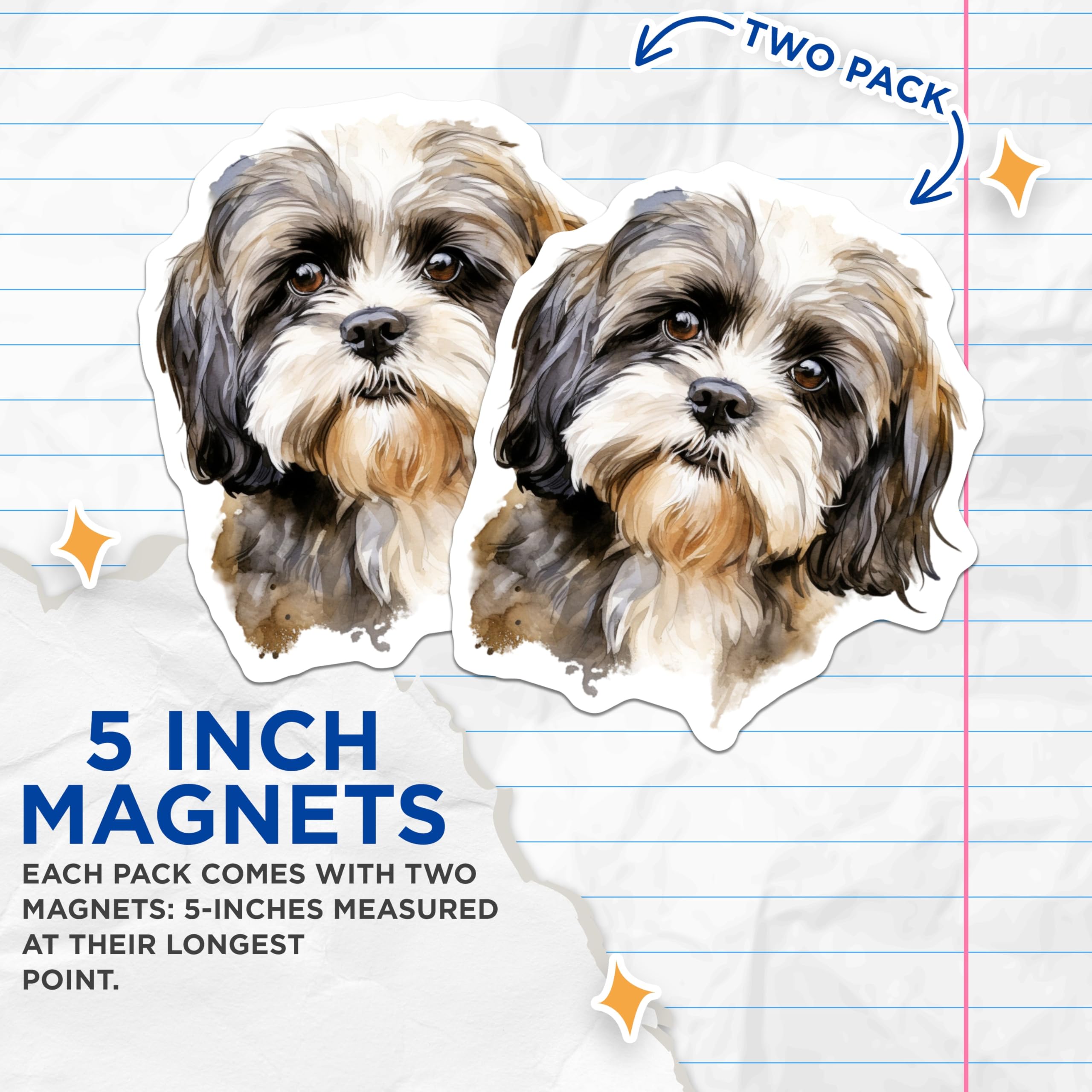 (2 Pack) Shih Tzu Dog Magnets - Watercolor Pet Portrait - Dog Mom Refrigerator Locker Art - 5 Inches On Longest Side - Thick Durable Magnet - Made in USA - MAG25491