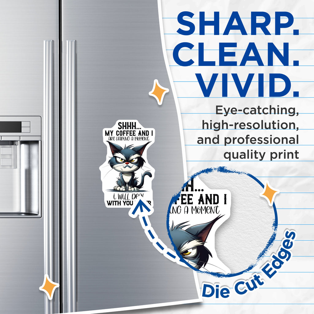 (2 Pack) Funny Coffee Cat Magnets - Grumpy Cat Lover - Sarcastic Quote Decor - Kitchen Fridge Accessory - 5 Inches On Longest Side - Thick Durable Magnet - Made in USA - MAG38451