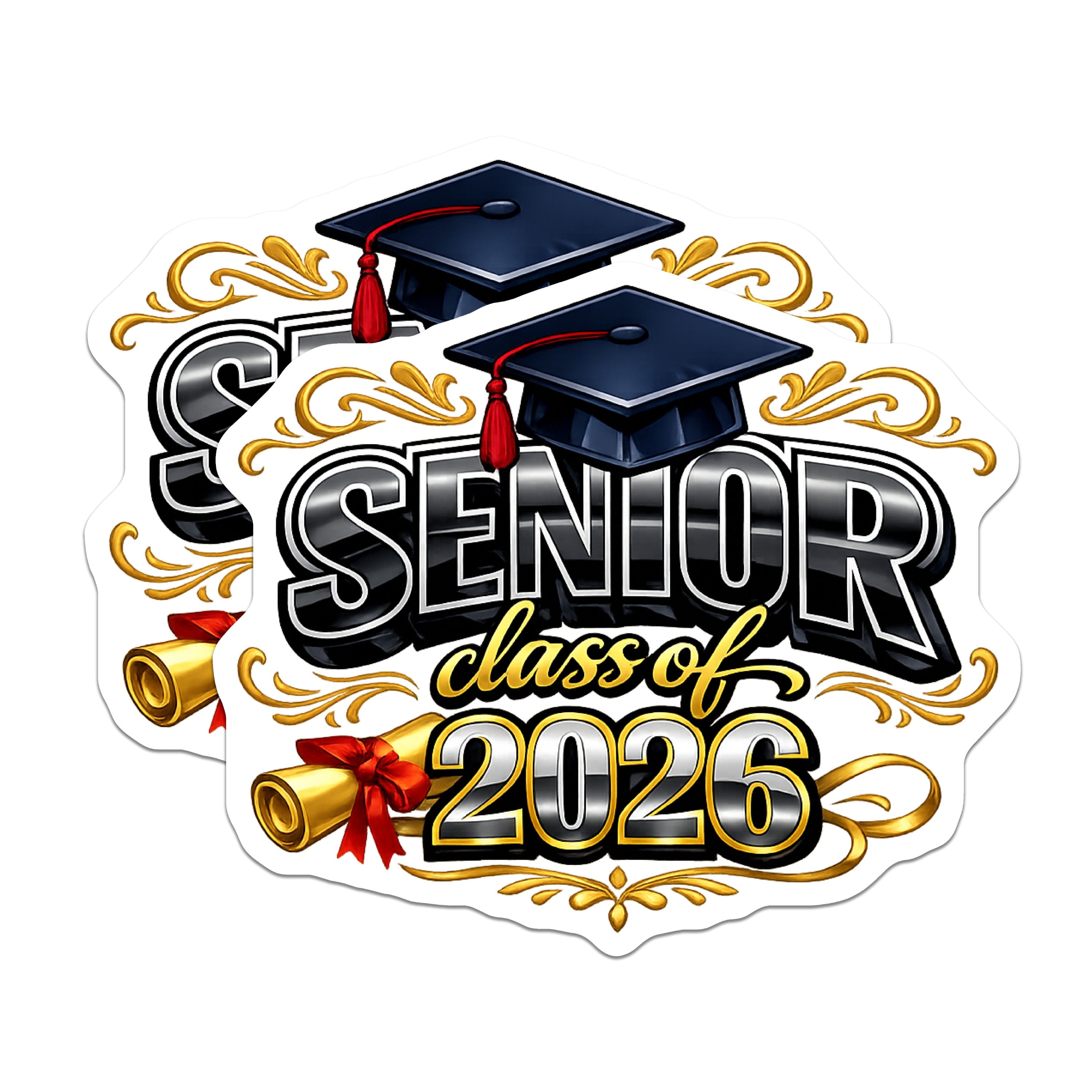 (2 Pack) Senior Class 2026 Magnets - High School Graduation Celebration - College Commencement Memorabilia - 5 Inches On Longest Side - Thick Durable Magnet - Made in USA - MAG36025