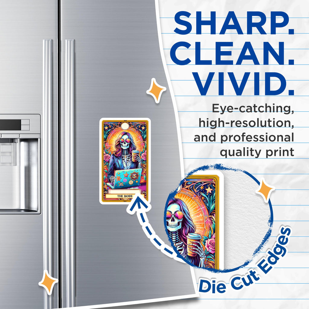 (2 Pack) Boss Skeleton Magnets - Tarot Card WFH Decor - Entrepreneur Office Art - Unique Skull Lover Refrigerator Magnet - 5 Inches On Longest Side - Thick Durable Magnet - Made in USA - MAG22448