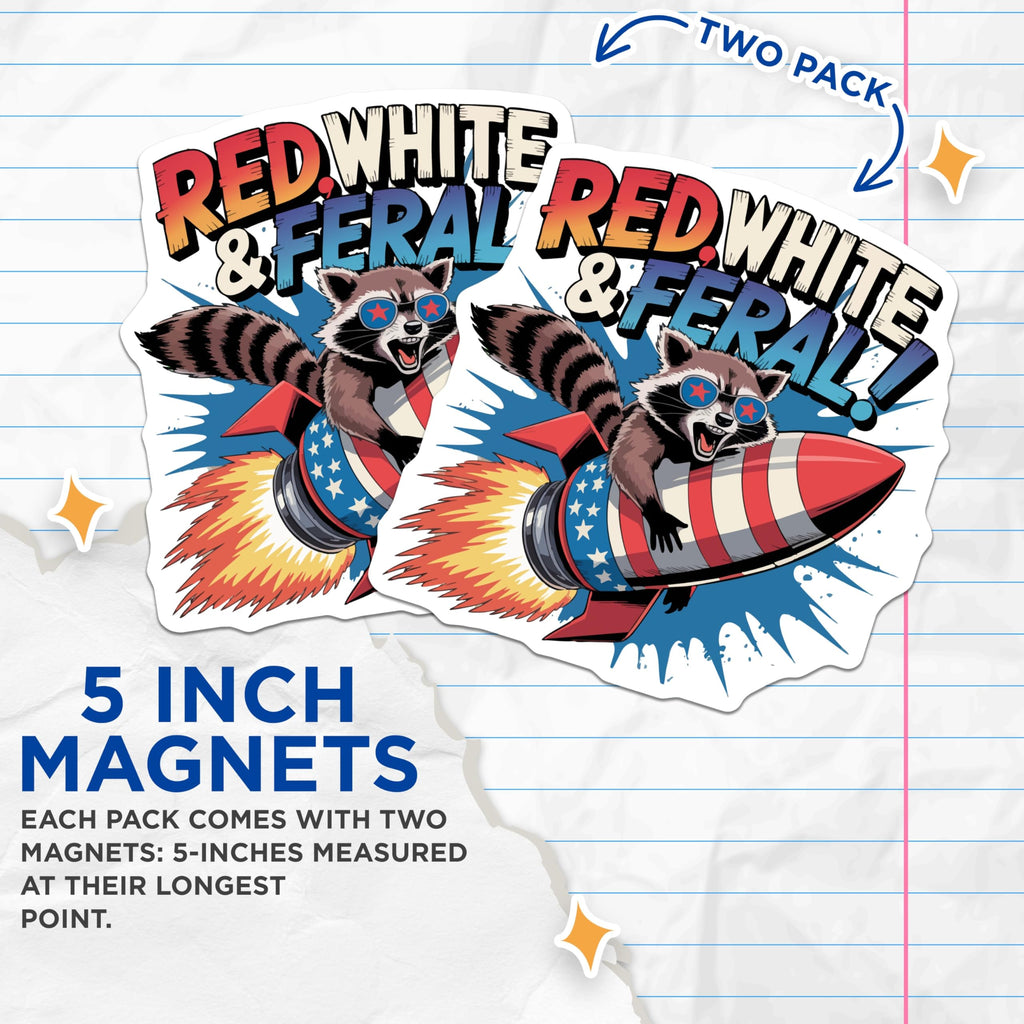 (2 Pack) Feral Raccoon Rocket Magnets - Patriotic USA Animal Decor - Independence Day Humor Critter - 5 Inches On Longest Side - Thick Durable Magnet - Made in USA - MAG21396